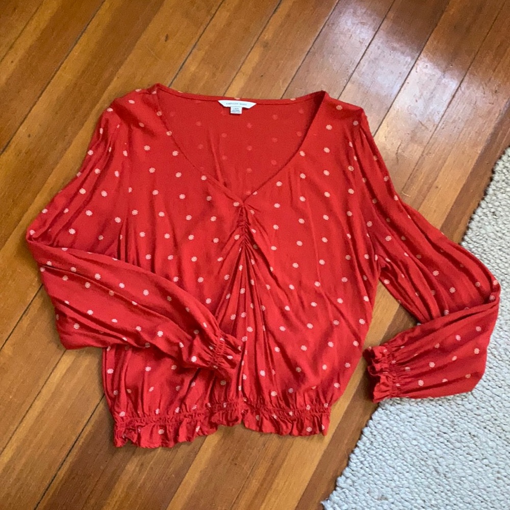 Red balloon sleeve top American Eagle